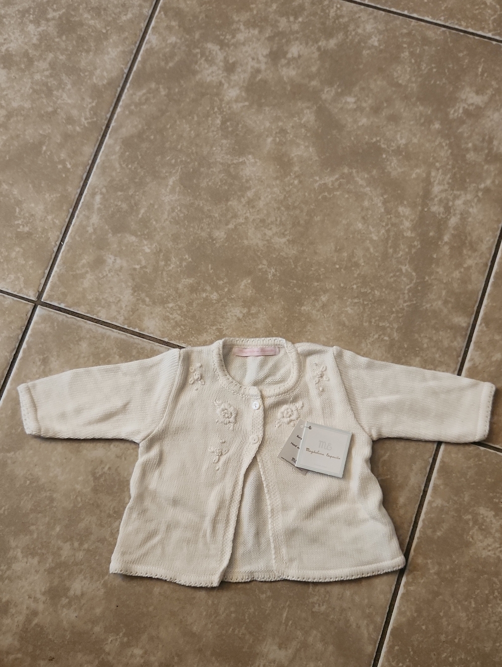 Magdalena Esposito Cream Baby Cardigan with Embroidered Flowers